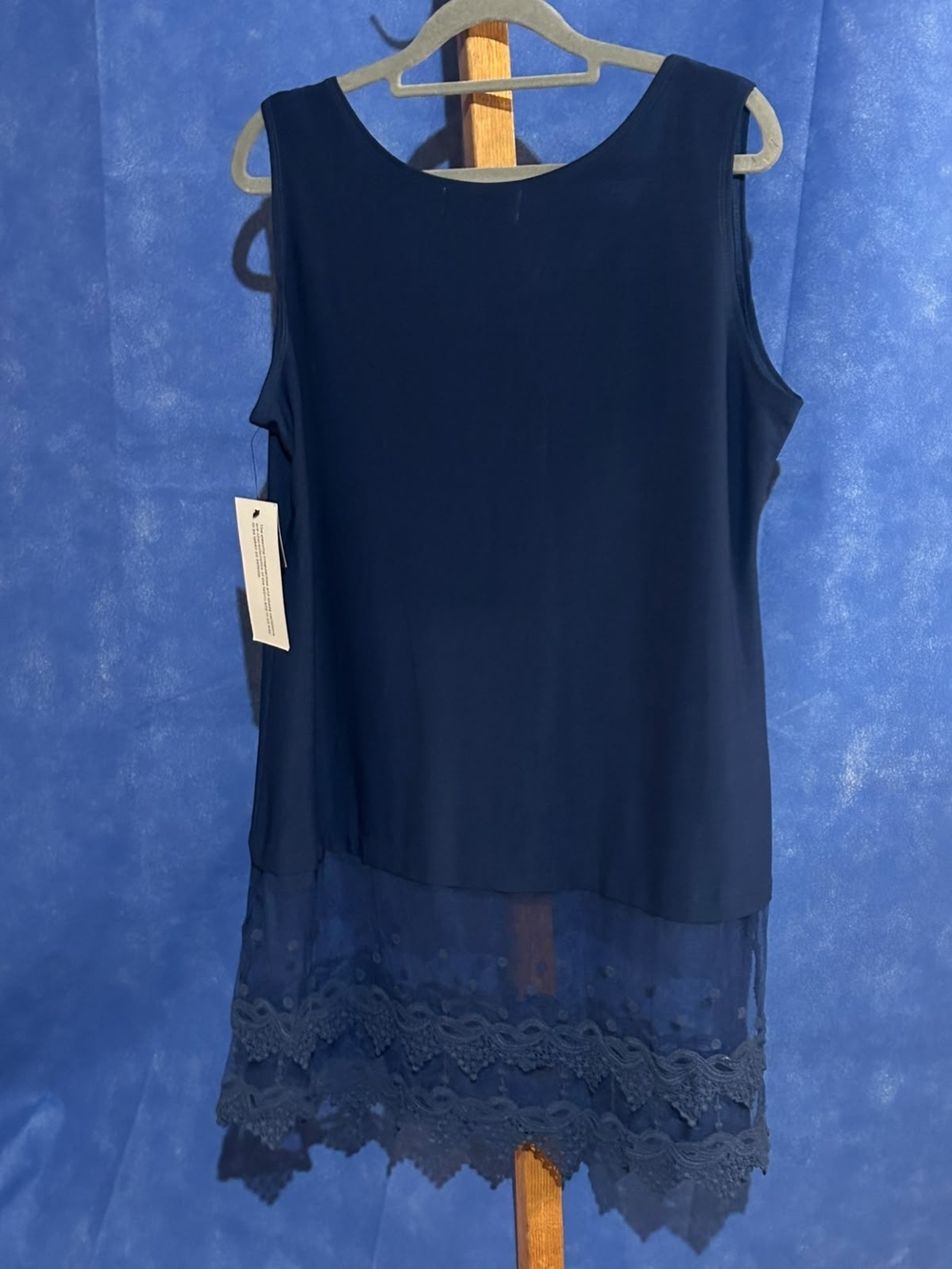Beauty Creations Navy Sleeveless Lace-Hem Tunic